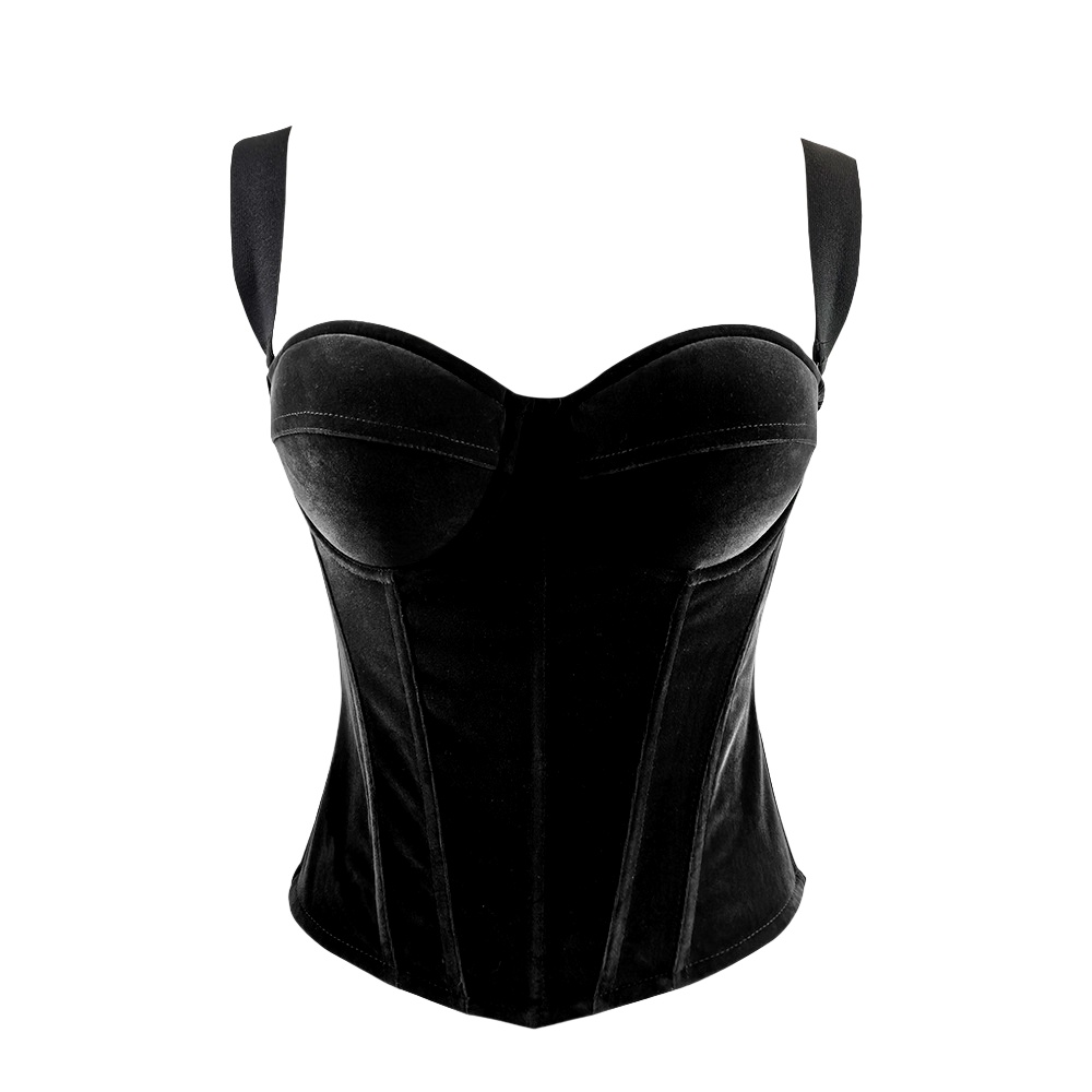 Womens Velvet Bustier Corset Top Body Shaper for Slimming Night Party Wear